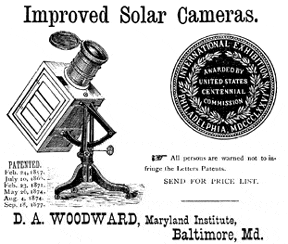 Le tirage argentique en photographie - L'agrandisseur solaire de Woodward [source web: http://brightbytes.com/woodward.html]