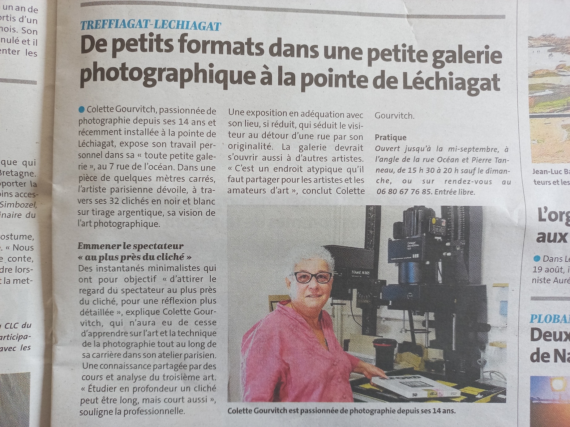 La Toute Petite Galerie - Article d'Arnaud Montfort - Le Télégramme 20 août 2022